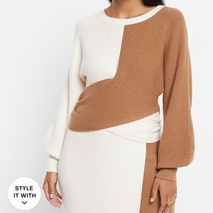 Express color block wrap balloon sleeve sweater